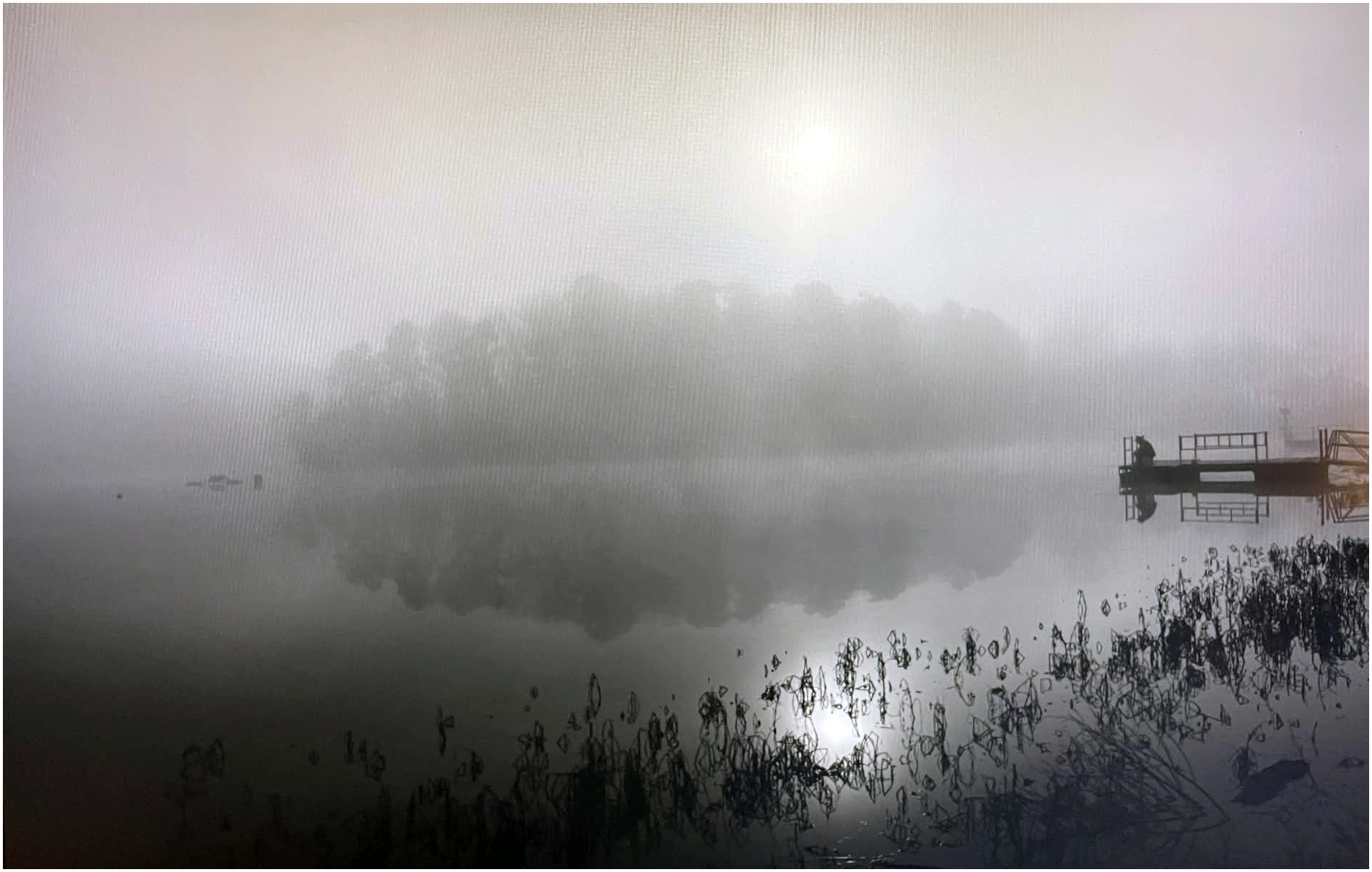 Photo of Lake Norwood in fog with fisherman by Dave Melear